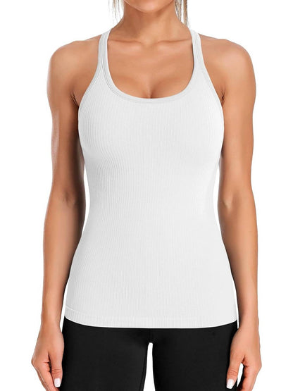 Ribbed U Neck Built-in Chest Pad Y Back Sleeveless Sports Tank Top