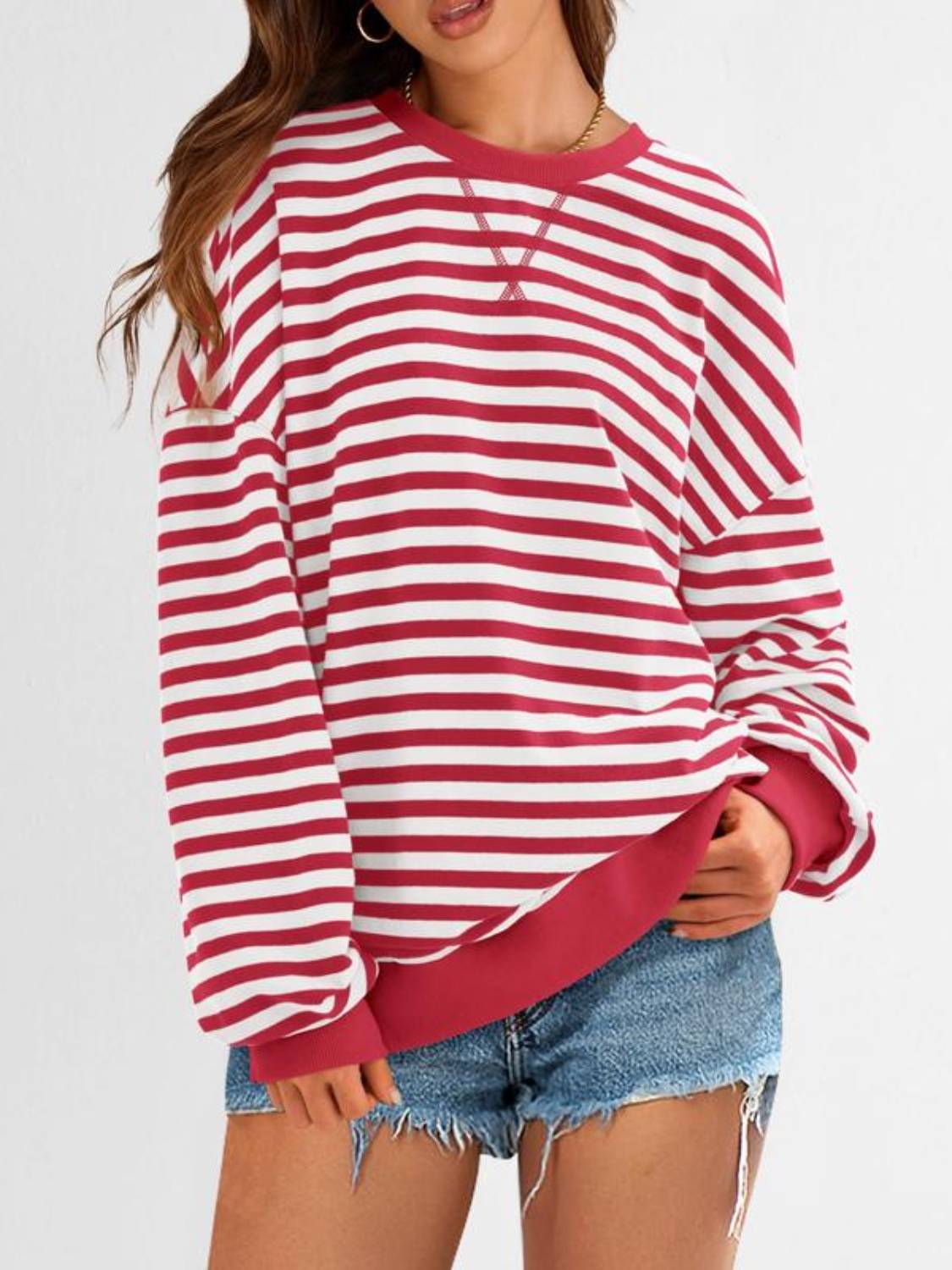 ⏰Hot Sale-Oversized Striped Color Block Sweatshirt