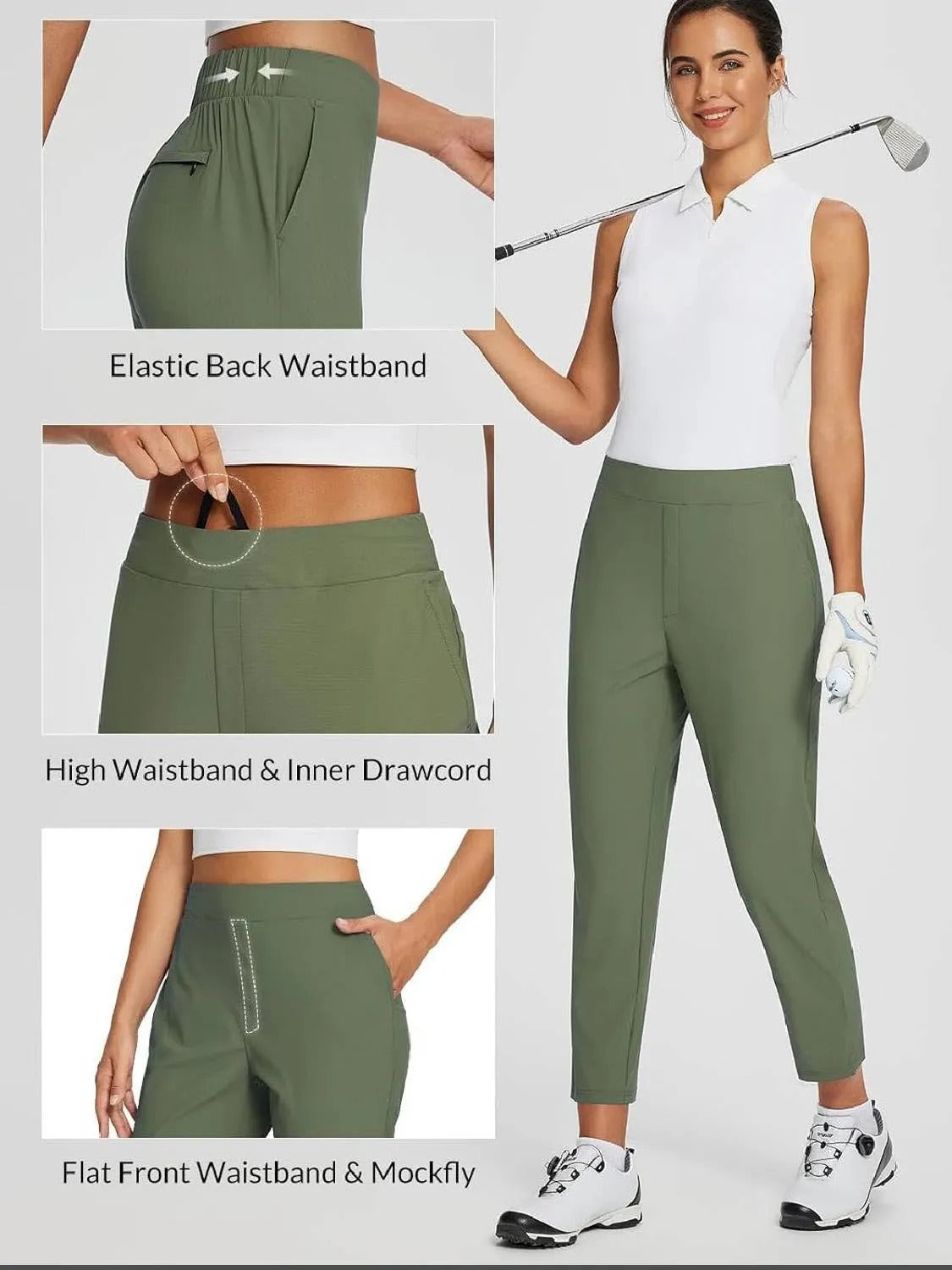 Women's Travel Pants Lightweight Anklle Dresss Pants With Zipper Pockets Summer UPF50