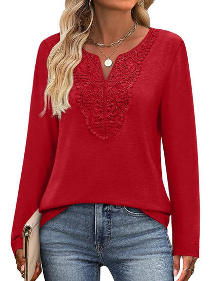 ✨Women Dressy Casual Lace V Neck Long Sleeve Shirts Blouses