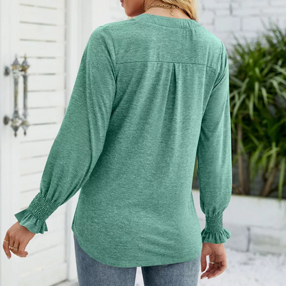 🔥Ladies Basic Ruffle Tops Casual Solid Color T Shirt Plain