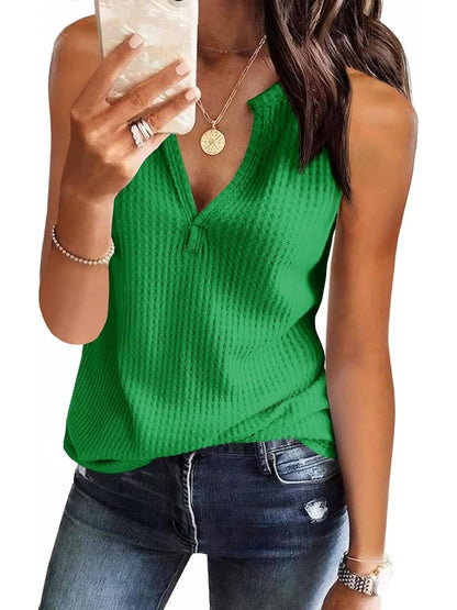 ✨Womens V Neck Waffle Knit Summer Casual Sleeveless Loose Tank Tops