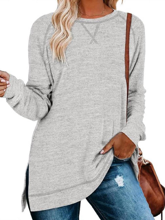 ⏰Hot Sale-Women Fall Side slit Long Sleeve Shirts Tunic Tops