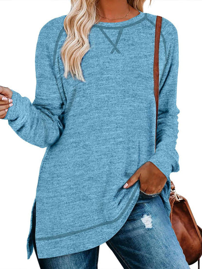 ⏰Hot Sale-Women Fall Side slit Long Sleeve Shirts Tunic Tops