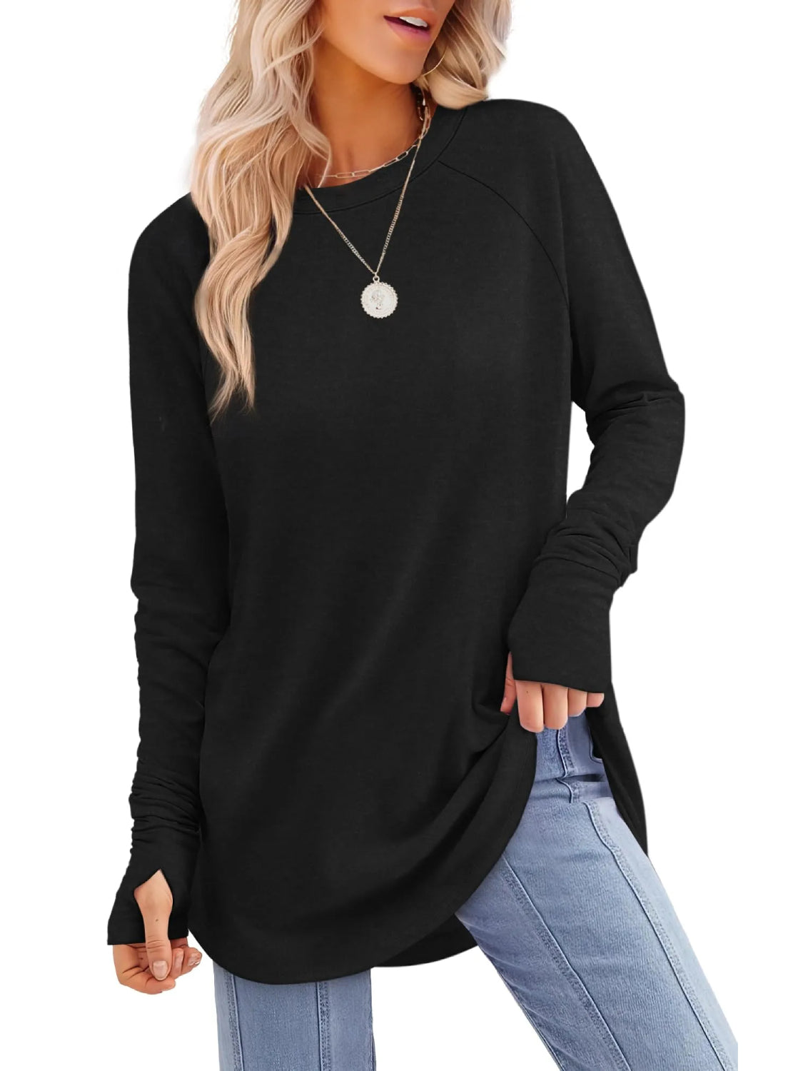 ⏰Hot Sale-Womens Long Sleeve Thumb Hole Shirts Tunic Tops to Wear with Leggings