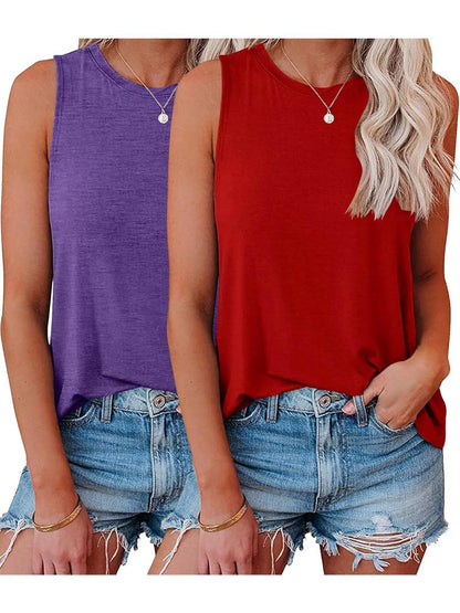 ✨Womens Crew Neck Sleeveless Loose Fit Casual 2 Pack Tank Tops