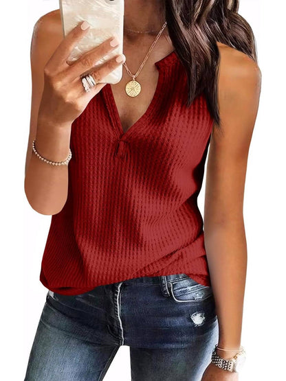 ✨Womens V Neck Waffle Knit Summer Casual Sleeveless Loose Tank Tops
