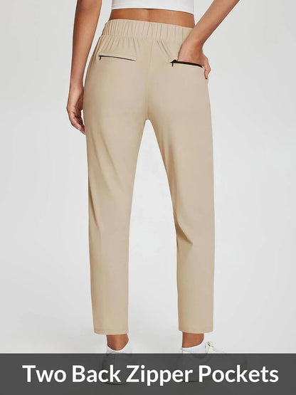 Women's Travel Pants Lightweight Anklle Dresss Pants With Zipper Pockets Summer UPF50
