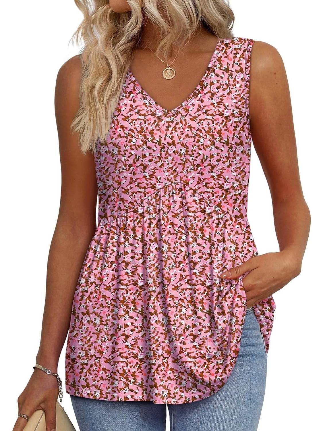 ⏰Hot Sale-Women Dressy Sleeveless V Neck Babydoll Tank Tops
