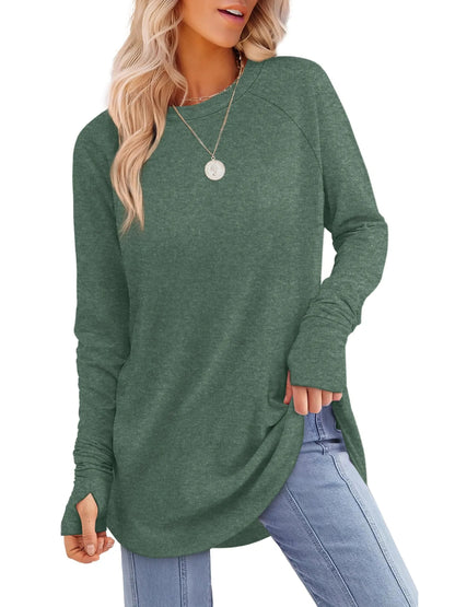 ⏰Hot Sale-Womens Long Sleeve Thumb Hole Shirts Tunic Tops to Wear with Leggings