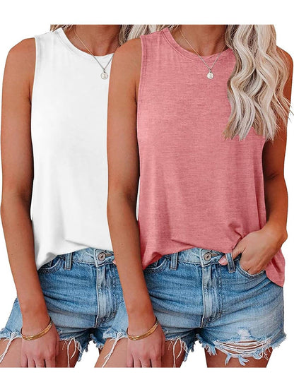 ✨Womens Crew Neck Sleeveless Loose Fit Casual 2 Pack Tank Tops