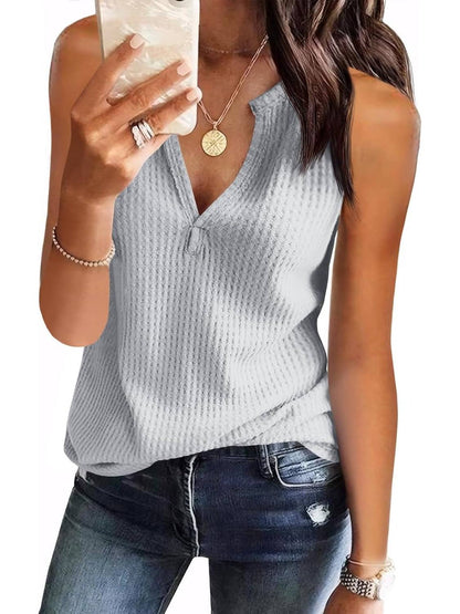 ✨Womens V Neck Waffle Knit Summer Casual Sleeveless Loose Tank Tops