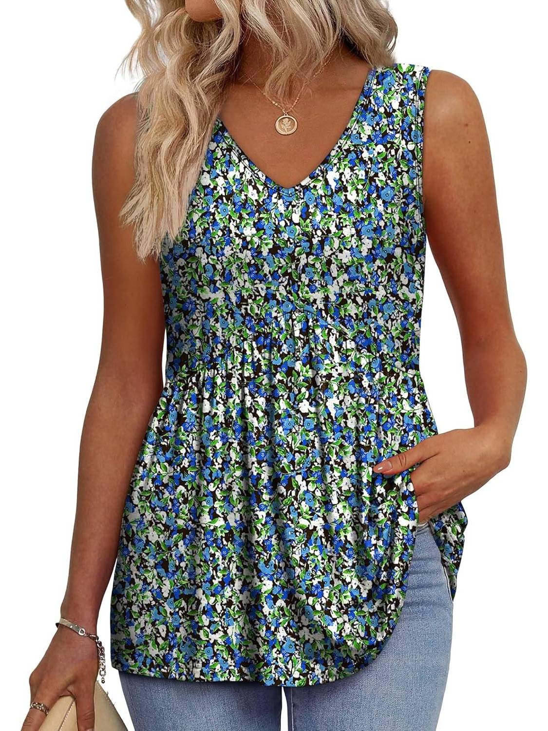 📣Women Dressy Sleeveless V Neck Babydoll Tank Tops