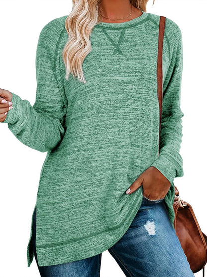 ⏰Hot Sale-Women Fall Side slit Long Sleeve Shirts Tunic Tops