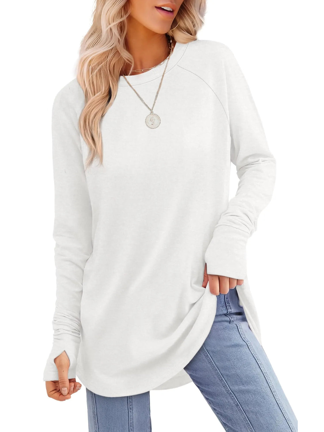 ⏰Hot Sale-Womens Long Sleeve Thumb Hole Shirts Tunic Tops to Wear with Leggings