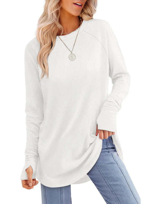 Womens Long Sleeve Thumb Hole Shirts Tunic Tops to Wear with Leggings