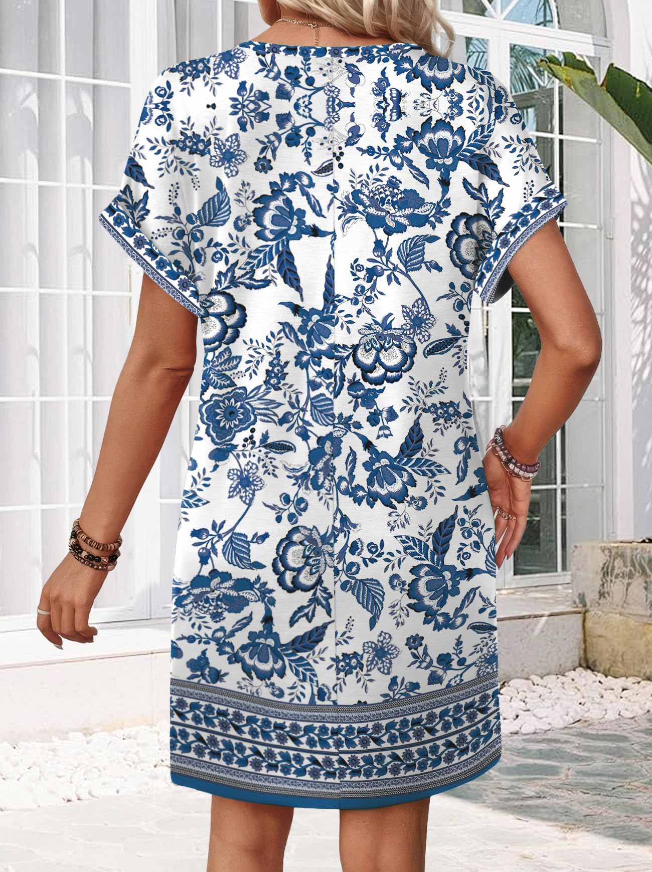 ⏰Hot Sale-Women's V-Neck Print Short Sleeve T-Shirt Dress
