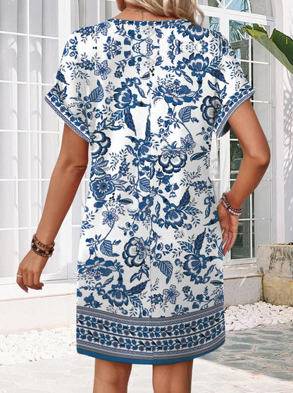 ⏰Hot Sale-Women's V-Neck Print Short Sleeve T-Shirt Dress