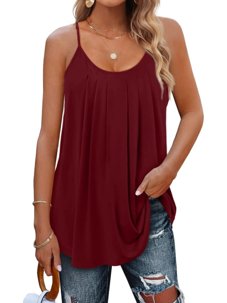 ✨Women Spaghetti Straps Pleated Loose Tank Top