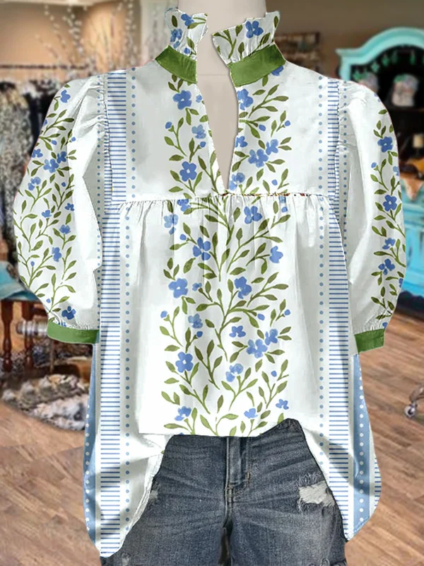 ✨Floral Print Puff Sleeve Blouse
