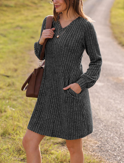 Women's V Neck Long Sleeve Casual Fall Dresses