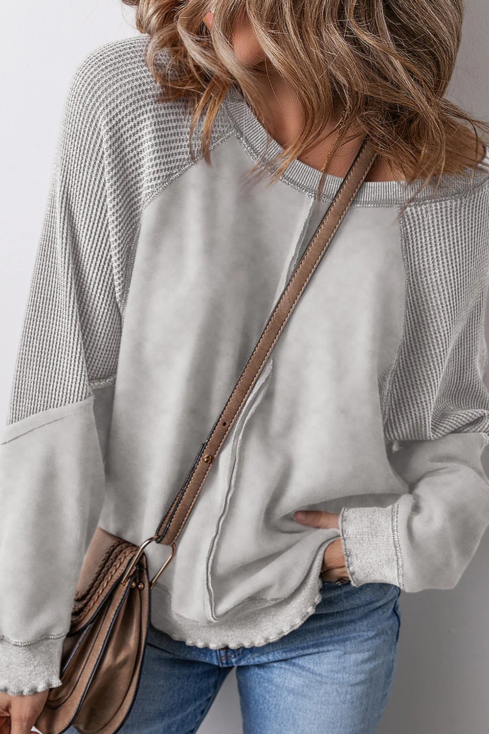 Women's  Reverse Seam Waffle Knit Sweatshirt