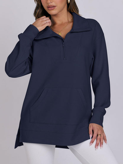 Women's Oversized High Neck Half Zip Knit Sweatshirt