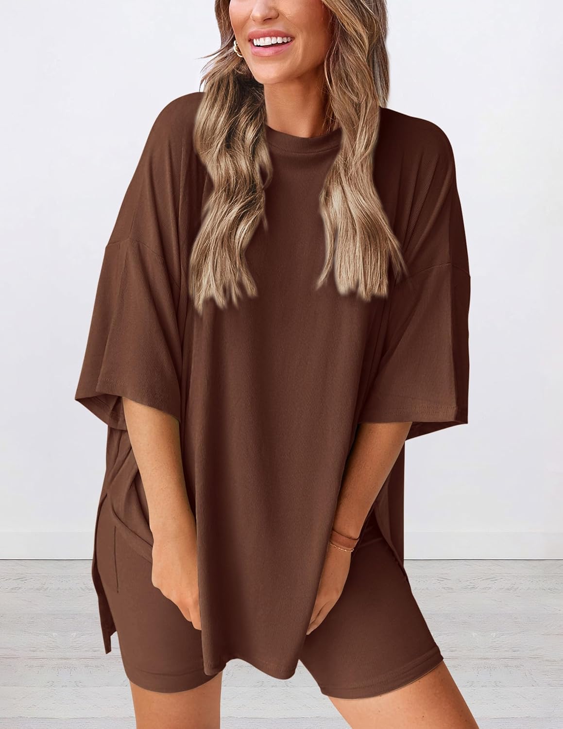 ⏰Hot Sale-Women's Oversized Casual T-Shirt Shorts Suit Stretch Two-Piece Set