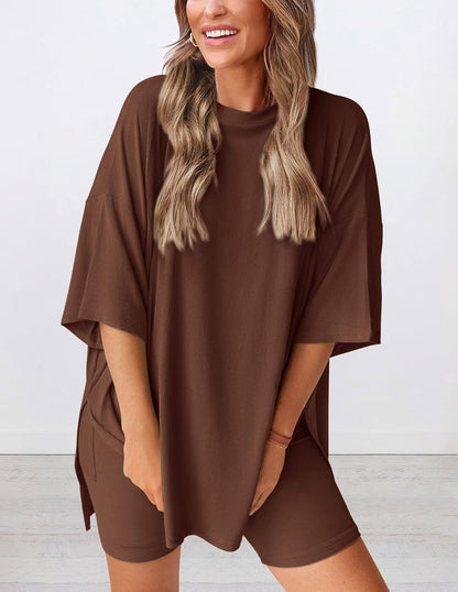 ⏰Hot Sale-Women's Oversized Casual T-Shirt Shorts Suit Stretch Two-Piece Set