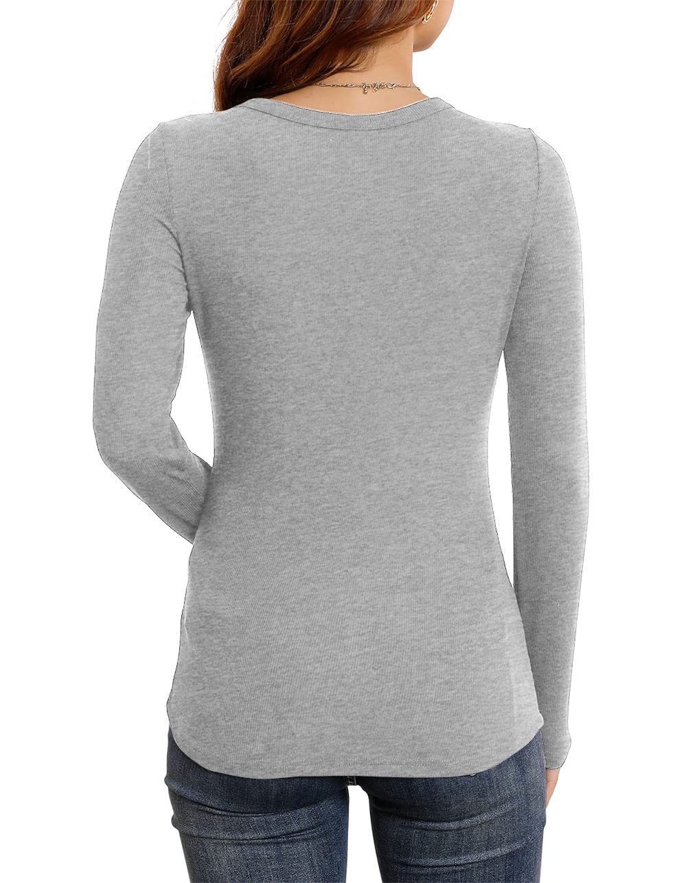 Women's Long Sleeve Stretch Slim Round Neck Ribbed Basic Shirts
