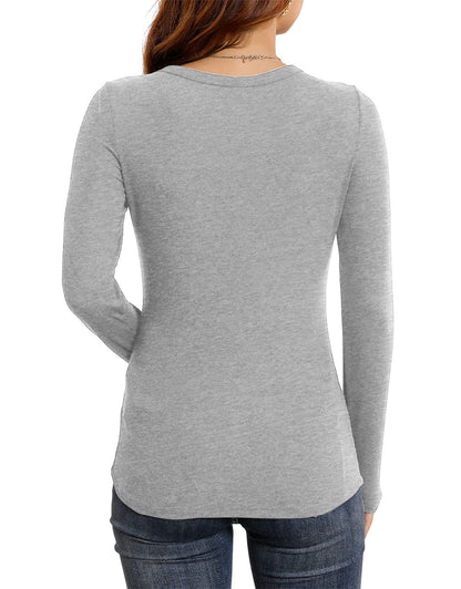 Women's Long Sleeve Stretch Slim Round Neck Ribbed Basic Shirts