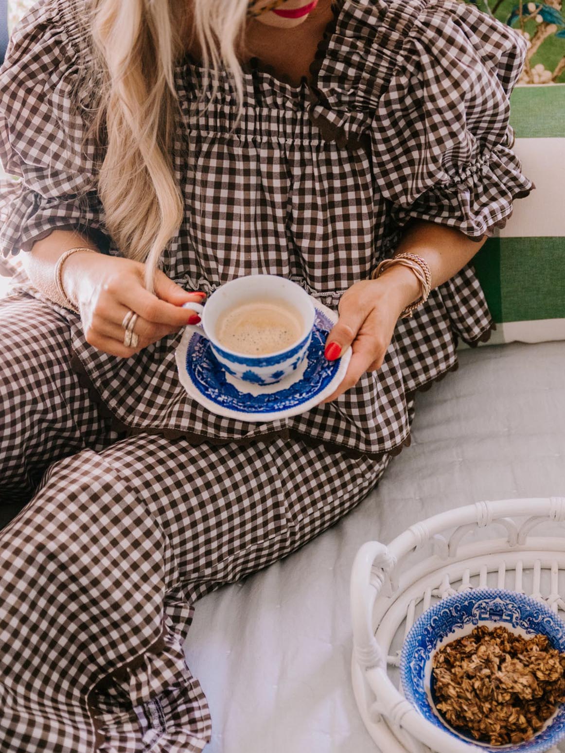 Women's Plaid Ruffle Puff Sleeve Pajamas Set