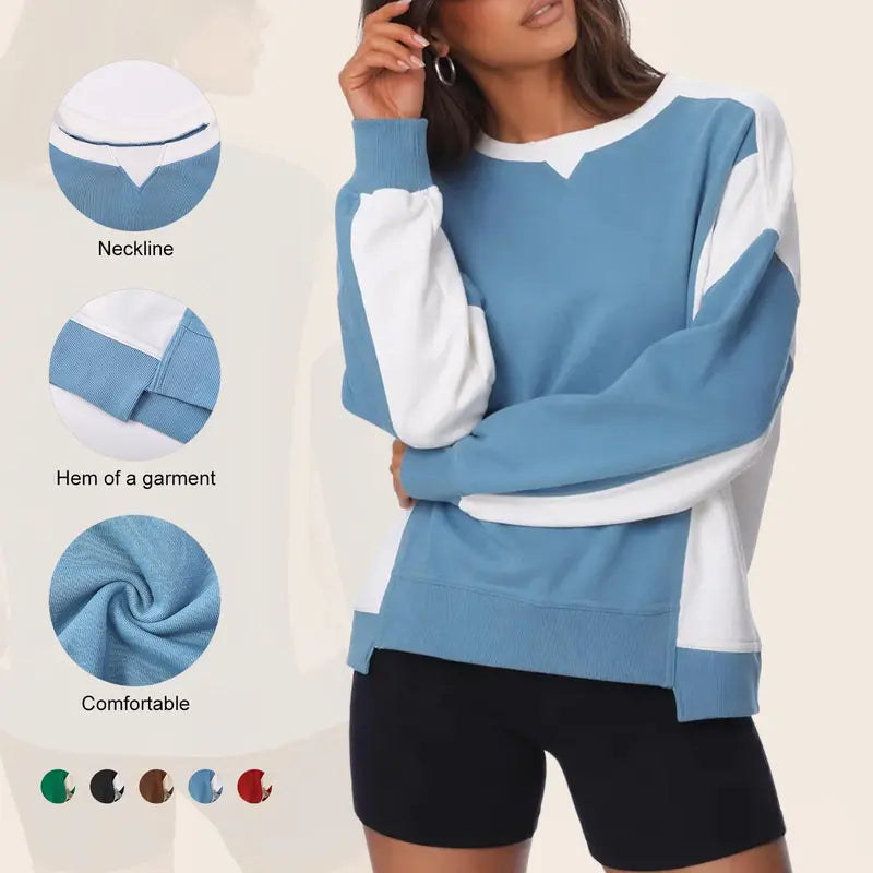 Women Contrast Patchwork Oversized Sweatshirt