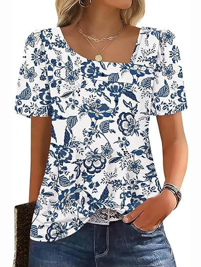 Women's Asymmetrical Square Neck Short Sleeve Blouse