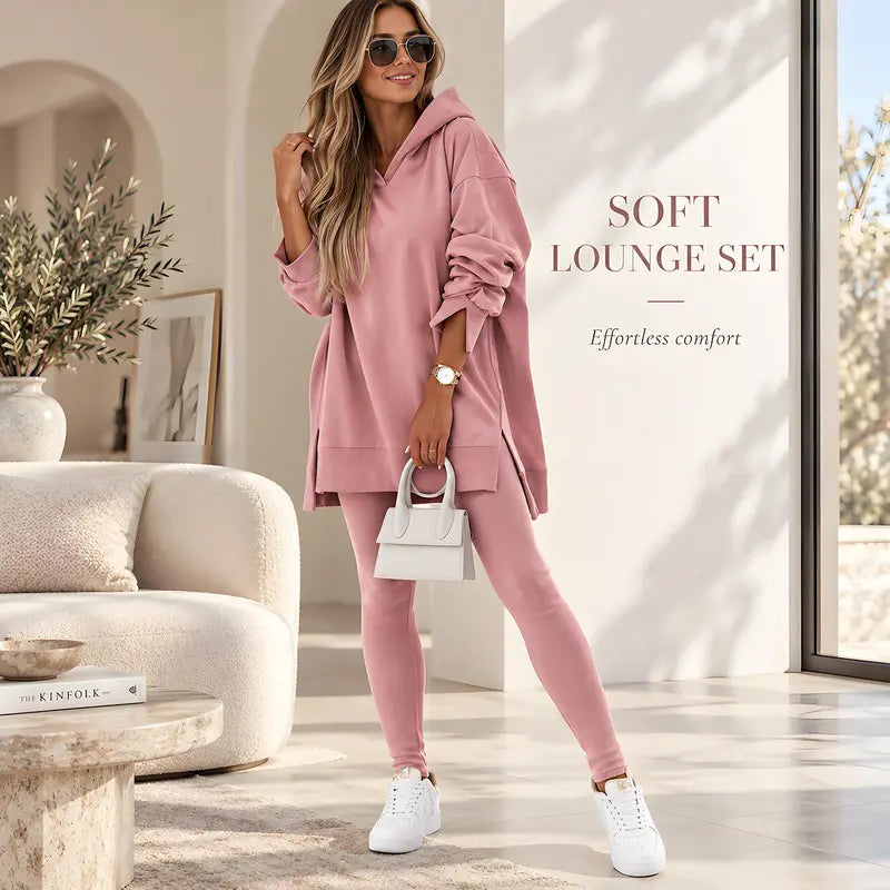 Women's 2 Piece Oversized Hooded Tunic Lounge Set