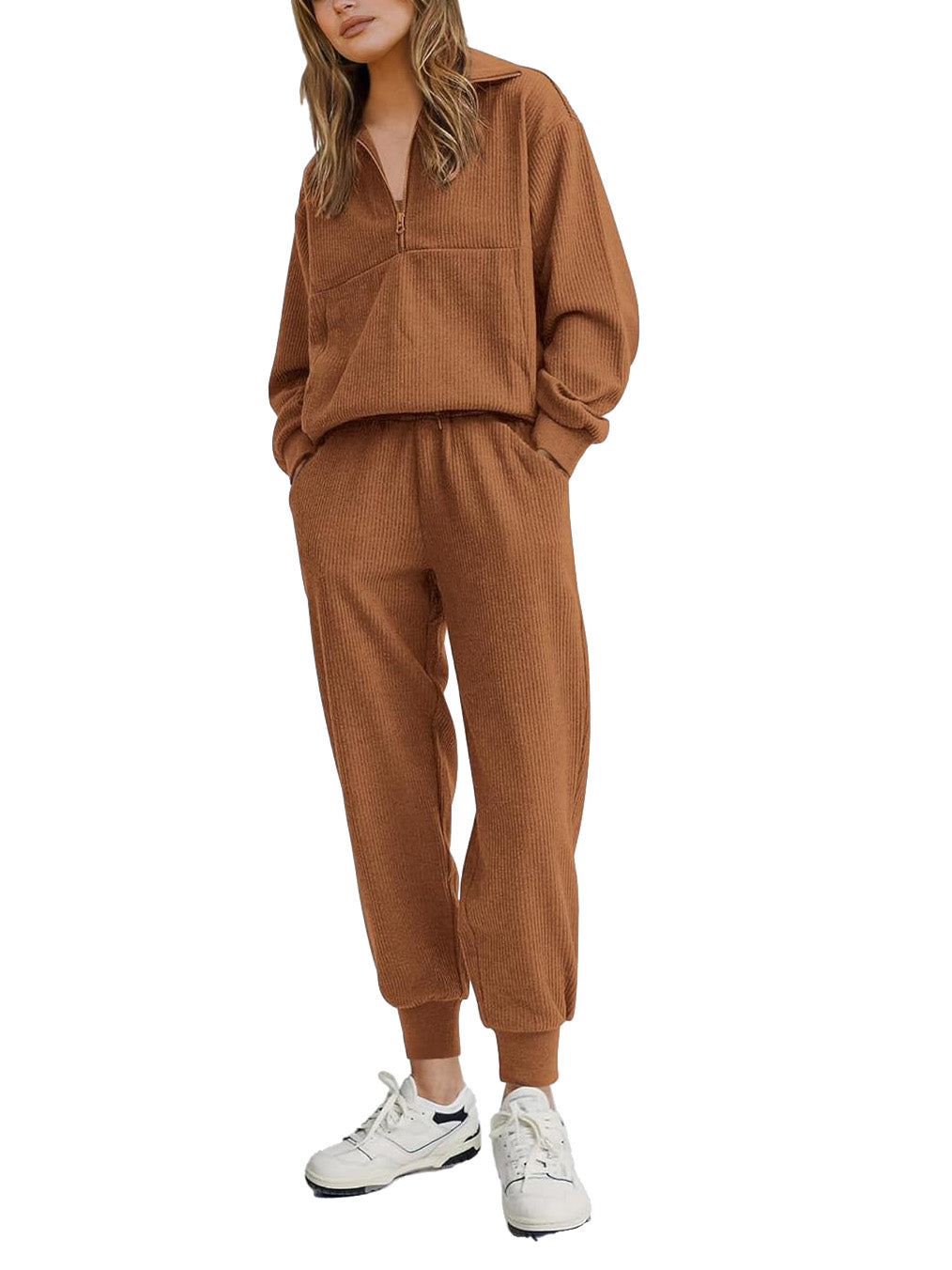 🎀Women's Ribbed Half Zip Lounge Two Piece Set