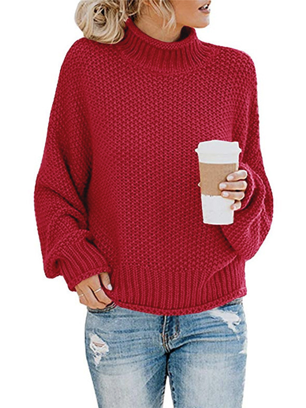 Oversized Turtleneck Batwing Sleeve Pullover Top