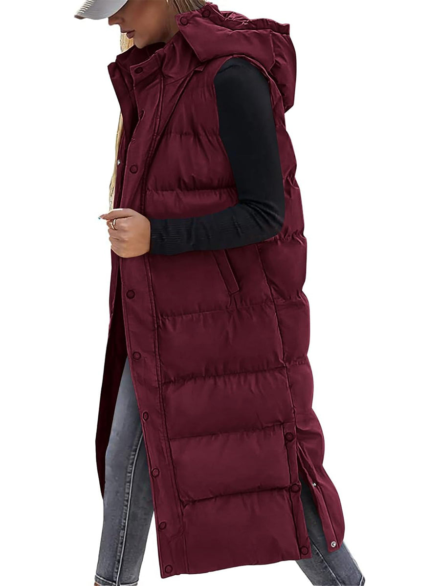 Long Hooded Puffer Vest For Women
