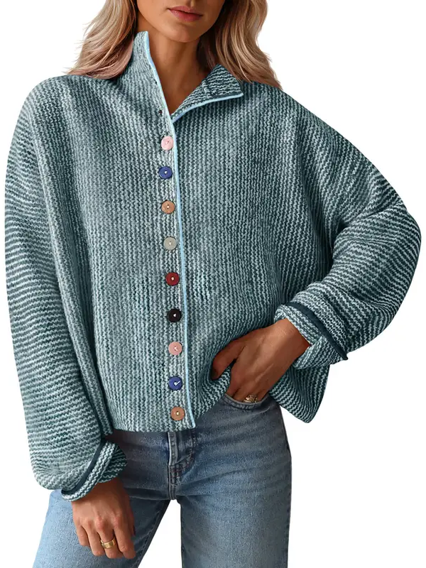 Womens Stand Collar Colorful Button Fall Cardigan