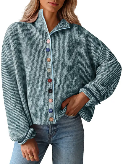 Womens Stand Collar Colorful Button Fall Cardigan
