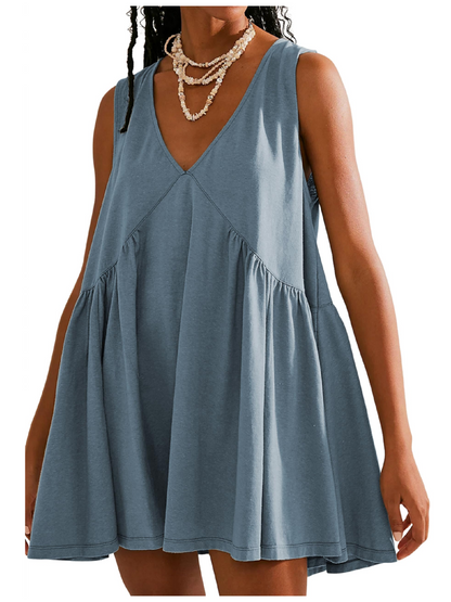 V Neck Babydoll A Line Fall Dress With Pockets