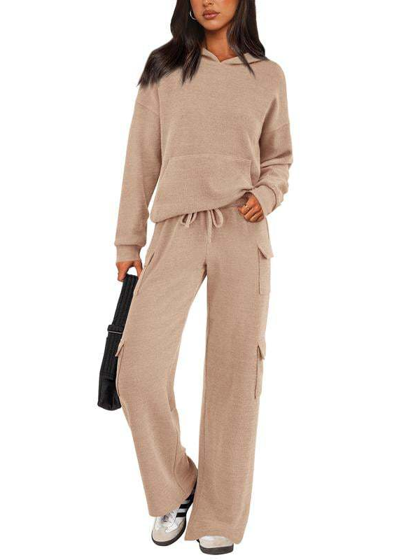 Women Hooded Top Wide Leg Cargo Pant 2 Piece