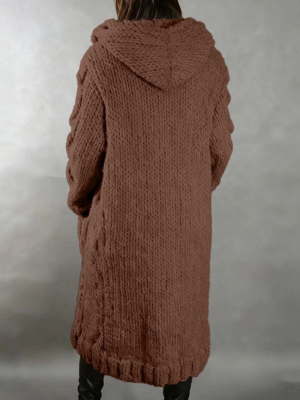 Women’s Hooded Cable Knit Long Cardigan