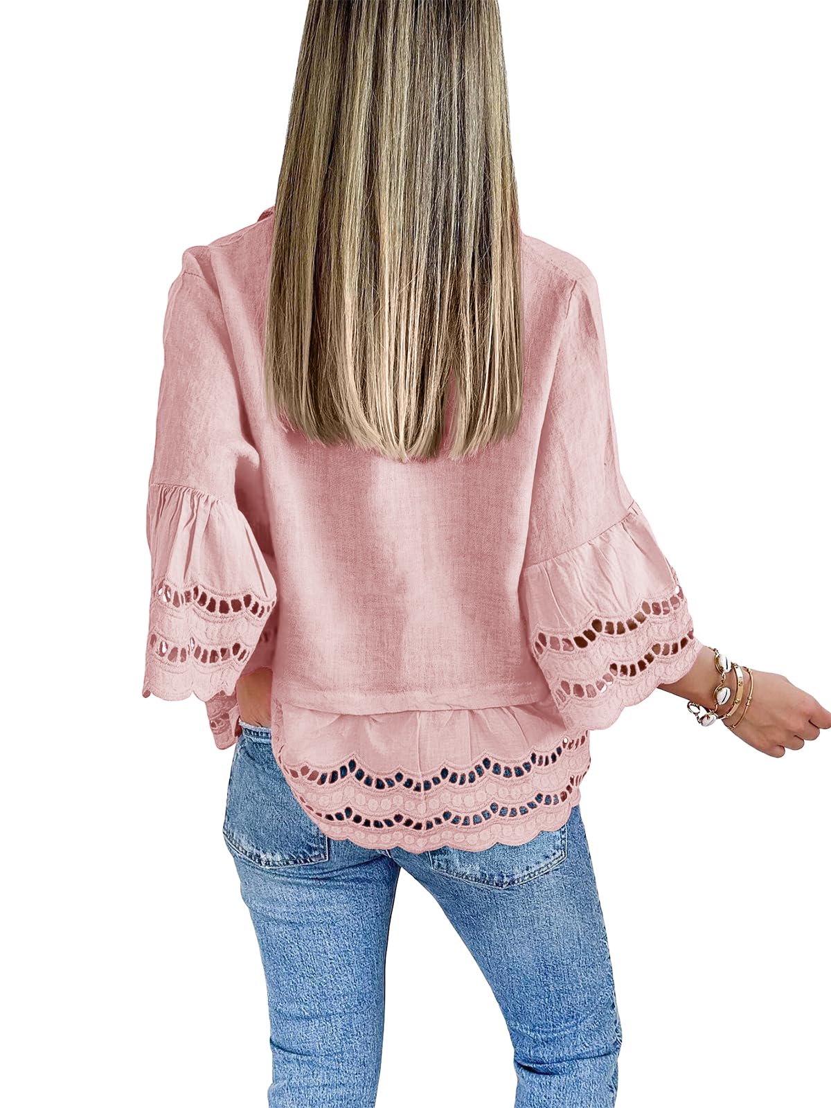 Women‘s Chic Ruffle Hem Blouse with Hollow Out Design