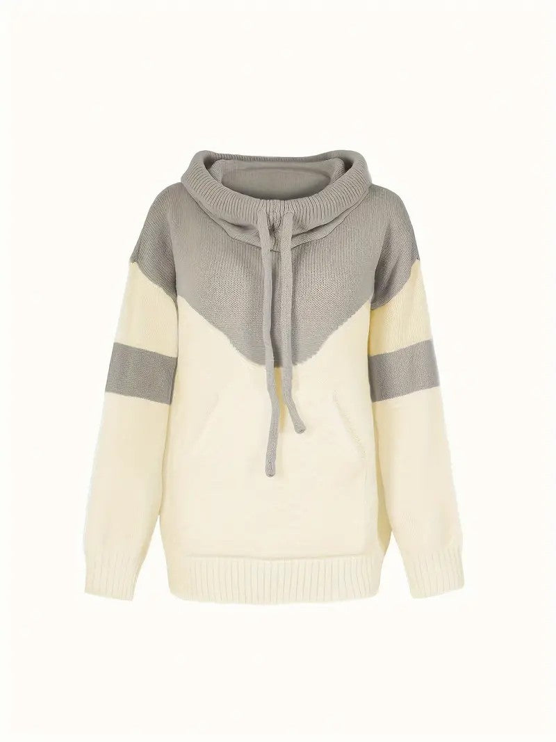 ✨Cozy Color Block Knit Hoodie with Drawstring Details (Final Days: Big Savings!!!)