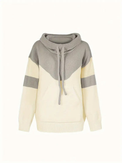 ✨Cozy Color Block Knit Hoodie with Drawstring Details (Final Days: Big Savings!!!)