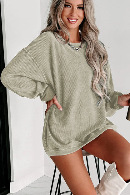 ✨ Women's Solid Color Ribbed Knit Round Neck Pullover Sweatshirt