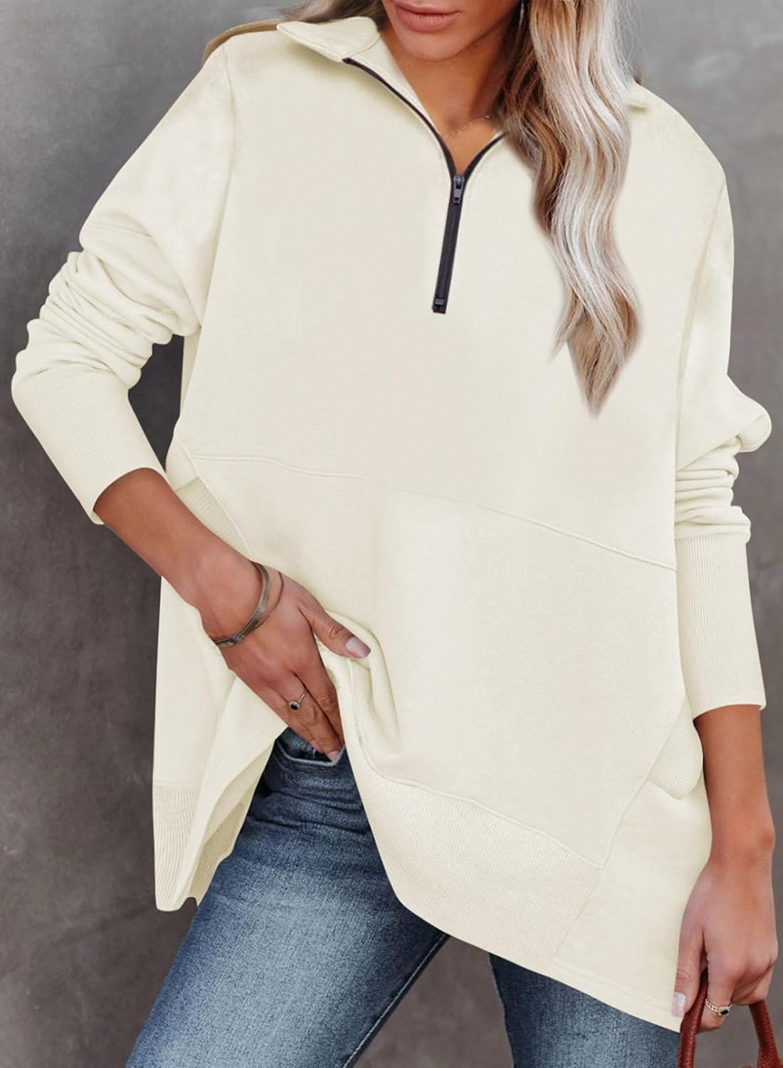 ✨Women's Zippered Casual Oversized Sweatshirt Kangaroo Pocket Top
