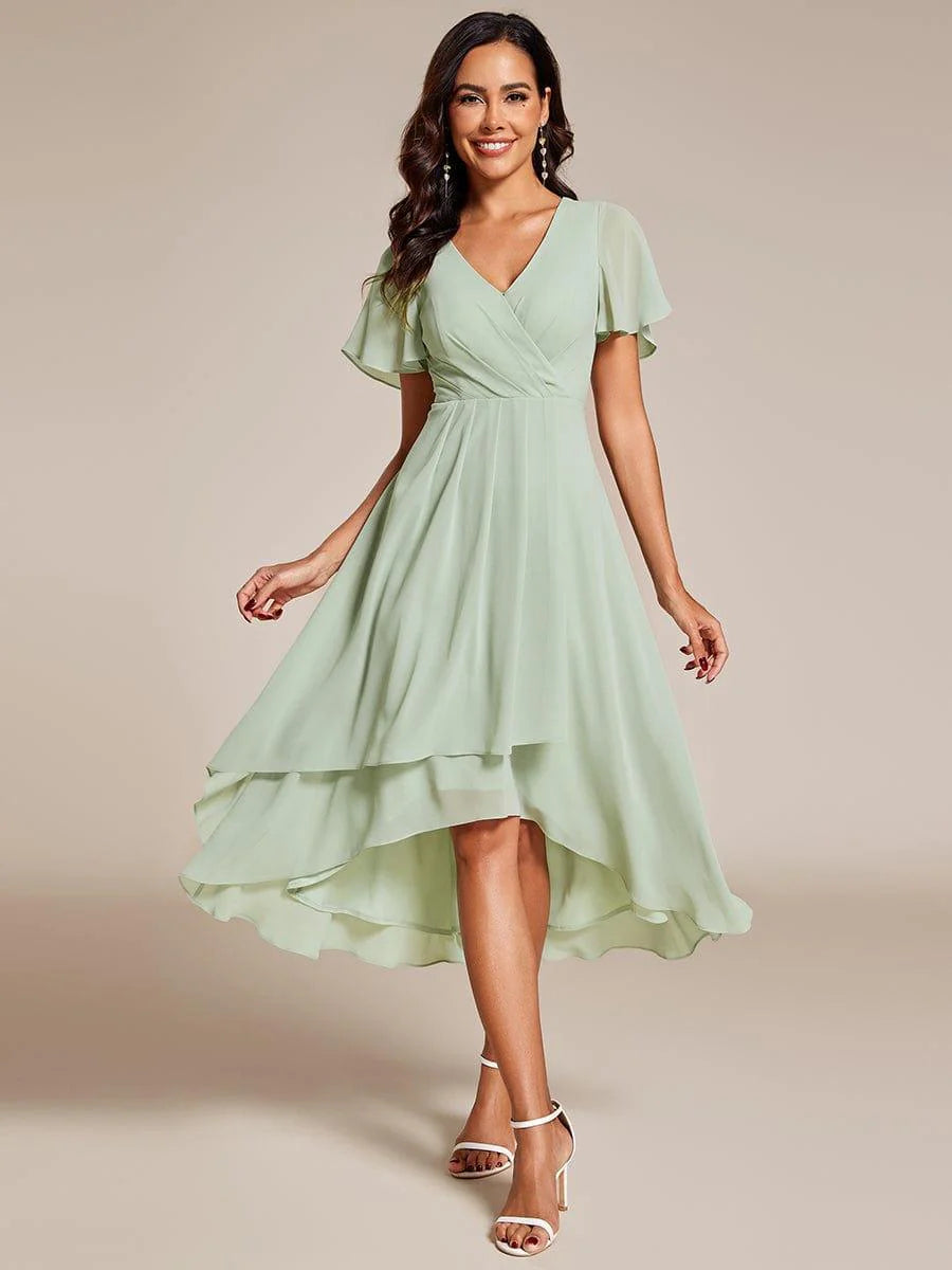 ✨Ruffles Sleeve Pleated V-Neck A-Line Midi Dress