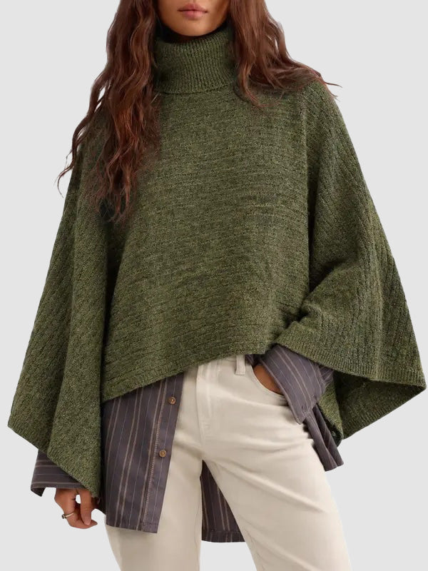 Women Funnel Neck Poncho Sweater